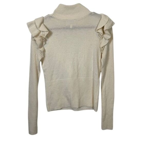 Cinq a Sept Cashmere Wool Blend Palomino Ribbed Ruffle Sweater Ivory Size Small - Picture 5 of 11